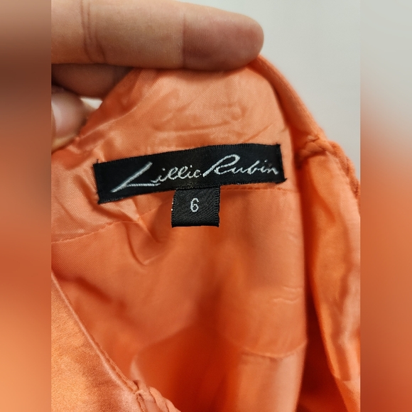 Lillie Rubin Size 6 Orange Sequin Rhinestone 100% Silk Strappy Gown - Picture 3 of 6